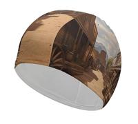 Old Wild West Cowboy Town Swim Caps for Men Women Comfortable High Elasticity Swimming Cap Personalized Swimming Hat Breathable Swim Hats Keeps Hair Clean Bathing Cap for Long Short Hair