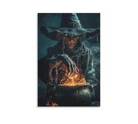 Old Witch Make Magic Halloween Wall Art Paintings Canvas Prints Poster Artwork for Living Room Bedroom Bathroom Office Home Decor 16x24inch(40x60cm)