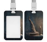 Old Witch's Hat on Ancient Book ID Badge Holder Retractable Clip Card Holder Card Protector Name Badge Name Tag for Work Office Doctor Nurse