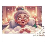 Old Woman Bathing Joy Recycled Cardboard 1000 Piece Jigsaw Puzzle for Bath Grandma Families Challenging Puzzle Games 70x50cm/1000pcs