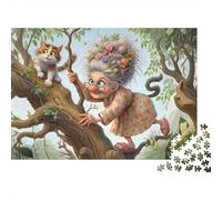 Old Woman Climbing Tree Jigsaw Puzzles Puzzle for Adults Kids. 1000 Pieces Interesting Impossible Challenge Toy Educational Game Home Decoration for Educational Games Gifts 70x50cm/1000pcs