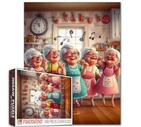 Old Woman Dancing in Kitchen Jigsaw Puzzles for Adult 1000 Piece Funny Good Friends Puzzles Wall Decor Happy Grandma’s Key Puzzles Magic Jigsaw Puzzle Family Challengings,Game Friendship Gift