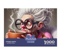 Old Woman Drinking Coffee 1000 Pieces Challenging Game Toys Gift -Lonely Elder Cool Playful Artwork for Home Wall Decoration Puzzle for Adults Kids52x38cm/1000pcs