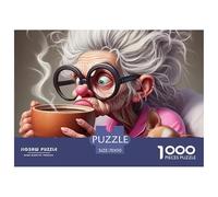 Old Woman Drinking Coffee 1000 Pieces Puzzle for Home Wall Decor -Lonely Elder Cool Playful Artwork Fun Present & Activity for Adults Kids Great Gift Idea70x50cm/1000pcs