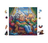 Old Woman Knitting 100 Pc DIY Jigsaw Puzzle Puzzles for Adults Teens Hard Challenging Team Building Stress Reducing Autumn High-grade Rigid Cardboard 28x28cm
