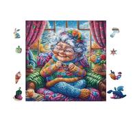 Old Woman Knitting 100 Pcs Jigsaw Puzzles Puzzles for Adults Teens Brain Game Fun Family Game Team Building Stress Reducing Autumn Thick Cardboard 28x28cm