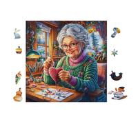 Old Woman Knitting 100 Pcs Jigsaw Puzzles Puzzles for Adults Teens Brain Game Fun Family Game Team Building Stress Reducing Autumn Thick Cardboard 28x28cm