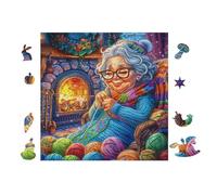 Old Woman Knitting 100 Piece Count Premium Jigsaw Puzzle For Adults Teens 14+ Concentration Training Indoor Game Family Game Night Creativity Gift Giving 28x28cm