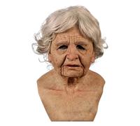 Old Woman - Scary Halloween Face Cover for Cosplay and Stage | Adjustable with Full Head Helmet Costume, Aged Man, Party Haunted House for Carnival or Holiday Celebration