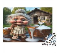 Old Woman Washing Clothes Puzzle 1000 Pieces Recycled Paper for Adults Puzzle for Adults Hard Difficult Challenging Game Fun Home Activity Great Gift Idea for Gift Giving 38x26cm/1000pcs