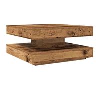 Coffee Table Old Wood 70x70x34.5 cm Engineered Wood 360° Rotating Top w/ Shelf