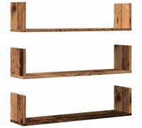 vidaXL 80 x 18 x 18cm Set of 3 Old Wood Wall Shelf