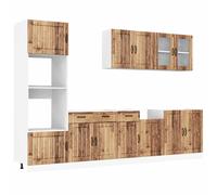 Kitchen cabinet set 7pc Old Wood engineered wood & glass, large storage 80/207cm
