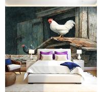 Old Wooden Barn Mural Wallpaper Animal Rooster Family Photo Wallpaper 3D Effect 200 x 140 cm Non-Woven Wall Mural Home Bedroom Living Room Tv Background Poster Decoration
