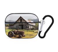 Old Wooden Barn Tractor Airpod Pro Case AirPods 2 Case for Women Hard Shell Protective Cover with Carabiner Keychain Compatible with AirPods Case 2nd 1st Generation, Front LED Visible Black