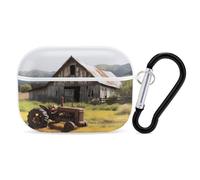 Old Wooden Barn Tractor Airpod Pro Case AirPods 2 Case for Women Hard Shell Protective Cover with Carabiner Keychain Compatible with AirPods Case 2nd 1st Generation, Front LED Visible White