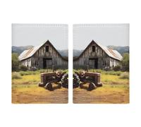 Old Wooden Barn Tractor Printed Passport Cover Case Passport Holder For Travel Passport Cards Protector Travel Covers Wallet Case RFID Blocking Leather Card Case for Women Men, Old Wooden Barn