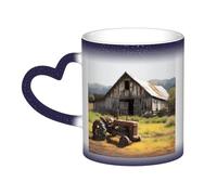 Old Wooden Barn with Rusted Tractor Coffee Mugs 11 Oz Heat Sensitive Starry Sky Color Changing Mugs, Ceramic Magic Cup with Handle Personalized Tea Cups Novelty Coffee Cup Gift for Women Men Blue