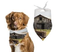 Old Wooden Barn with Rusted Tractor Dog Bandana Cozy Soft Triangle Dog Scarf Washable Adjustable Pet Bib Cute Lightweight Breathable Pet Scarf for Small Medium Large Cat Dog Scarves