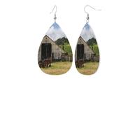 Old Wooden Barn With Rusted Tractor Exquisite Waterdrop-Shaped Leather Earrings With Double-Sided Print - Lightweight, Durable, And Stylish Accessory For Every Occasion