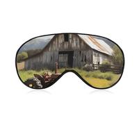 Old Wooden Barn with Rusted Tractor Eye Mask, Side Sleeping Mask Light Blindfold Sleeping Mask Nose Pad and Elastic Band for Children Women and Men