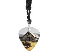 Old Wooden Barn with Rusted Tractor Guitar Pick Necklace for Men Women Personalized Guitar Pick Pendant Necklace Stainless Steel Party Fashion Jewelry Gifts for Guitar Lovers Musical Necklaces