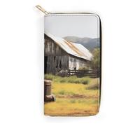 Old Wooden Barn with Rusted Tractor Leather Wallet, Bifold Stylish Wallets, Credit Card Holder for Passport Covers, Purse Passport Bag for Men Women