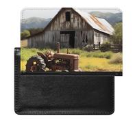 Old Wooden Barn with Rusted Tractor Passport Cover Protector Rfid Blocking Passport Holder Id Card Holder Secure Travel Wallet Organizer for Passport Tickets Credit Cards, style, One Size