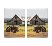 Old Wooden Barn with Rusted Tractor Passport Holder for Women Men PU Leather Passport Travel Wallet with Multiple Pockets
