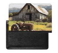 Old Wooden Barn with Rusted Tractor Passport Holder & Travel Wallet Passport Cover Protector Essentials with Credit Card Slots