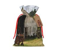 Old Wooden Barn With Rusted Tractor Print Gift Reusable Drawstring Decor Bags Festive Birthday Party Favors Pouchesor