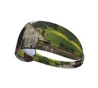Old Wooden Barn With Rusted Tractor Print Non-Slip Elastic Running Headband, Sweat Absorbing Stretchy Hair Bands For Gym Yoga, Soft Skin-Friendly Foldable Workout Headband