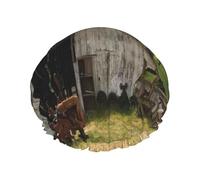 Old Wooden Barn With Rusted Tractor Print Premium Double Layer Shower Cap For Women With Reusable Shower Cap For Hair - Waterproof Plastic Cap - Shower Caps For Long, Short And Curly Hairs