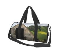 Old Wooden Barn with Rusted Tractor Print Round Duffel Bag, Canvas Overnight Travel Tote Bag, Waterproof and Tear-Resistant.Foldable Weekend Travel Bag