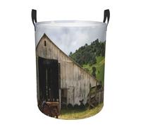 Old Wooden Barn with Rusted Tractor Print Round Laundry Hamper Bedroom Bathroom Clothes Organizer Waterproof Storage Basket