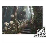 Old Wooden Footbridge in Primeval Forest,Puzzles Dandelion Seed Heads Gemusterte Nachhaltige Puzzles Für Erwachsene Hochwertige Holzspielpuzzles 1000pcs (75x50cm)