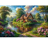 Old Wooden House Nestled Near A Gently Flowing River Colorful Artwork Unique Birthday Present Educational Gift Home Decor Puzzle Entertainment Toys Intellectual Game_1000pcs