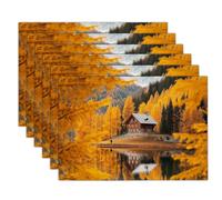 Old Wooden House Table Mats Set of 2 Autumn Mountains Placemats for Kitchen Dinning Restaurant Place Mats for Table, 45x30cm, Golden Yellow