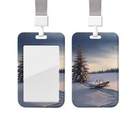 Old Wooden Planks on The Snow ID Badge Holder with Lanyard Vertical Card Case Protector Pouch with Clear Window Plastic Sliding ID Card Holder for NurseOffice Supplies Name Tag