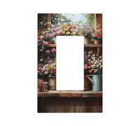 Old Wooden Shelf Flower Rustic Light Switch Wall Plate Faceplate Cover Single Rocker 1 Gang Decorator Outlet Receptacle Covers for Home Kitchen Room Bathroom Decor