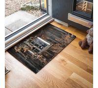Old Wooden Wall Door Mats Indoor, Ancient Buildings Non-Slip Low Profile Doormat Washable Dirt Trapper Mat for Entrance, Inside, Kitchen, Front Door Mat - 90 x 150 cm, Gray Brown