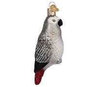 Old World Christmas African Grey Parrot Glass Blown Ornament for Christmas Tree, Handcrafted Holiday Decoration, Parrot Collection