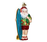 Old World Christmas Beach Gifts Glass Blown Ornaments for Christmas Tree Surfer Santa,Green, Red, Blue,5.25