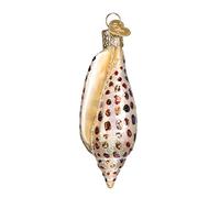 Old World Christmas Beach Glass Blown Ornaments for Christmas Tree Junonia Shell, Tan/Brown/White/Gold