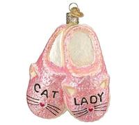 Old World Christmas Cat Lady Slippers Glass Hanging Ornament