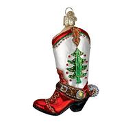 Old World Christmas Christmas Cowboy Boot Glass Blown Ornament for Christmas Tree, Handcrafted Holiday Decoration, Western Collection