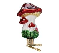 Old World Christmas Clip-On Mushrooms Glass Blown Ornament for Christmas Tree, Handcrafted Holiday Decoration, Bird Watcher Clip Collection