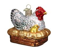 Old World Christmas Farm Animals Glass Blown Ornaments for Christmas Tree, Hen on Nest