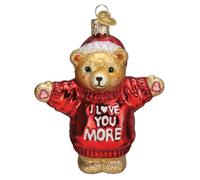 Old World Christmas I Love You More Bear Glass Blown Ornament for Christmas Tree, Handcrafted Holiday Decoration, Valentines Day Collection