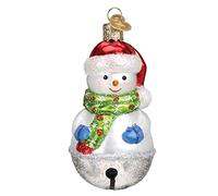 Old World Christmas Jingle Bell Snowman Glass Blown Ornament for Christmas Tree, Handcrafted Holiday Decoration, Snowman Collection